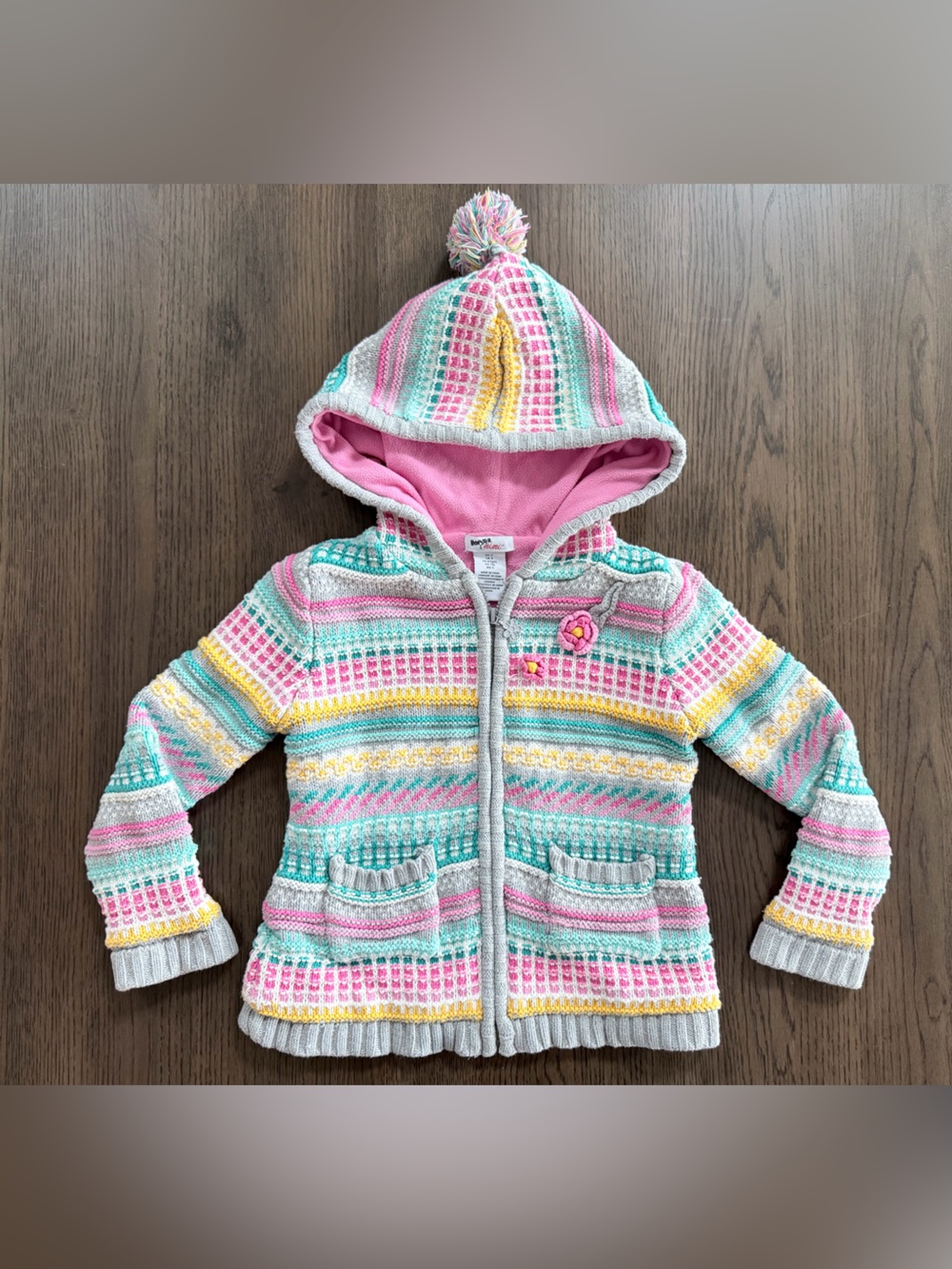 Bopster & Mimi Multicolor Knit Hooded One-Piece Jacket - Size 5T
